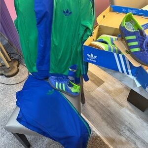 Adidas Blue+Green Retro Tracksuit Matching Blue Gazelle Sneakers, top & socks